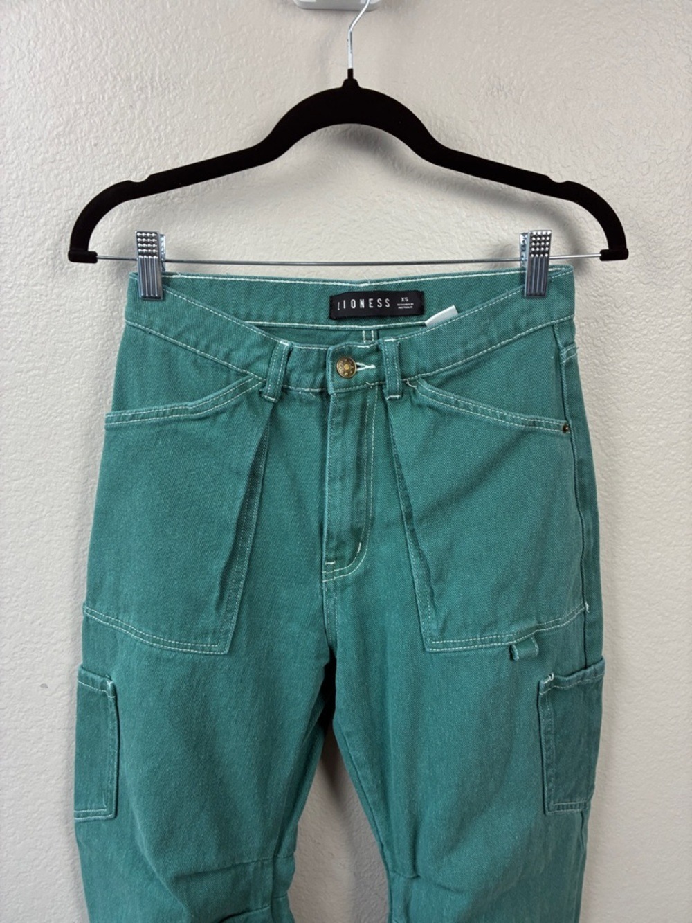 Lioness Miami Vice Barrel Jeans Cargo Pants Green/White Contrast Stitch XS/26 - Picture 5 of 9
